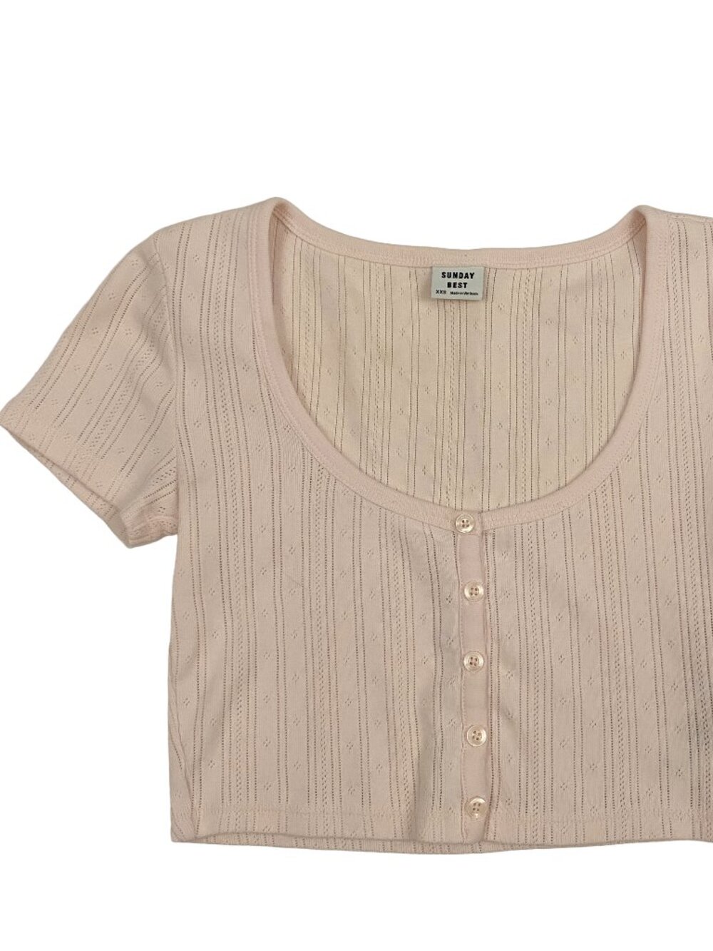 sunday best pinkish peach cropped button front top
